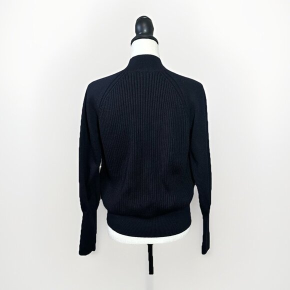 Cos Sweater Women’s XS Navy Blue 100% Wool Knit Mock Neck Ribbed *Flaw - Picture 2 of 13